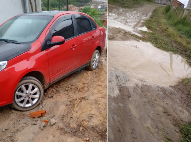 Motorista mostra rua repleta de lama