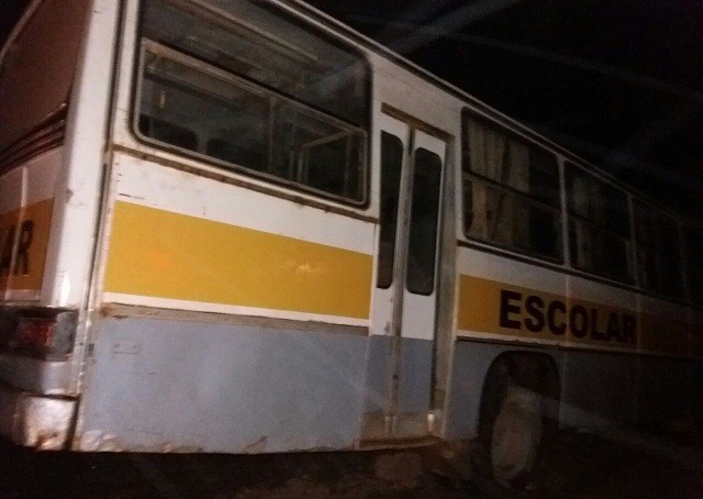 Ônibus escolar parou numa ribanceira após colidir com o carro