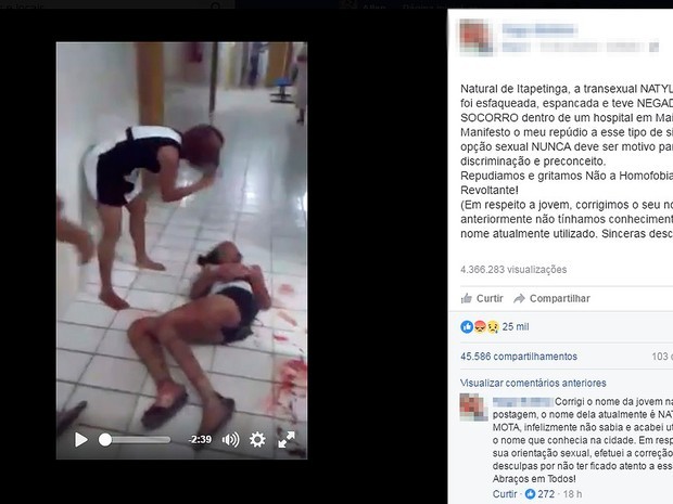 Vídeo mostra transexual sendo agredida .Foto: Reprodução/ Facebook